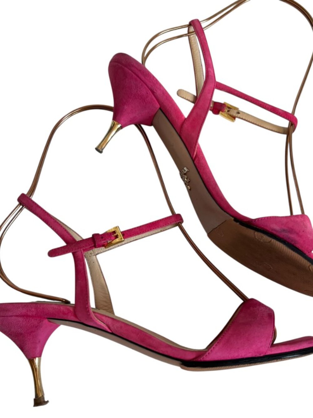 Prada high heel sandals pink suede 37.5 square toe ankle strap - Picture 7 of 15
